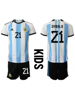 Argentina Paulo Dybala #21 Replika Hemmakläder Barn VM 2022 Kortärmad (+ byxor)